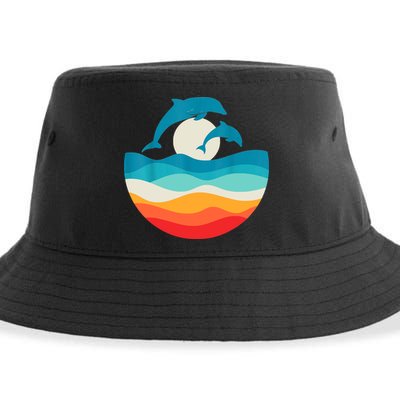 Vintage Retro Summer Time Beach Dolphin Sustainable Bucket Hat