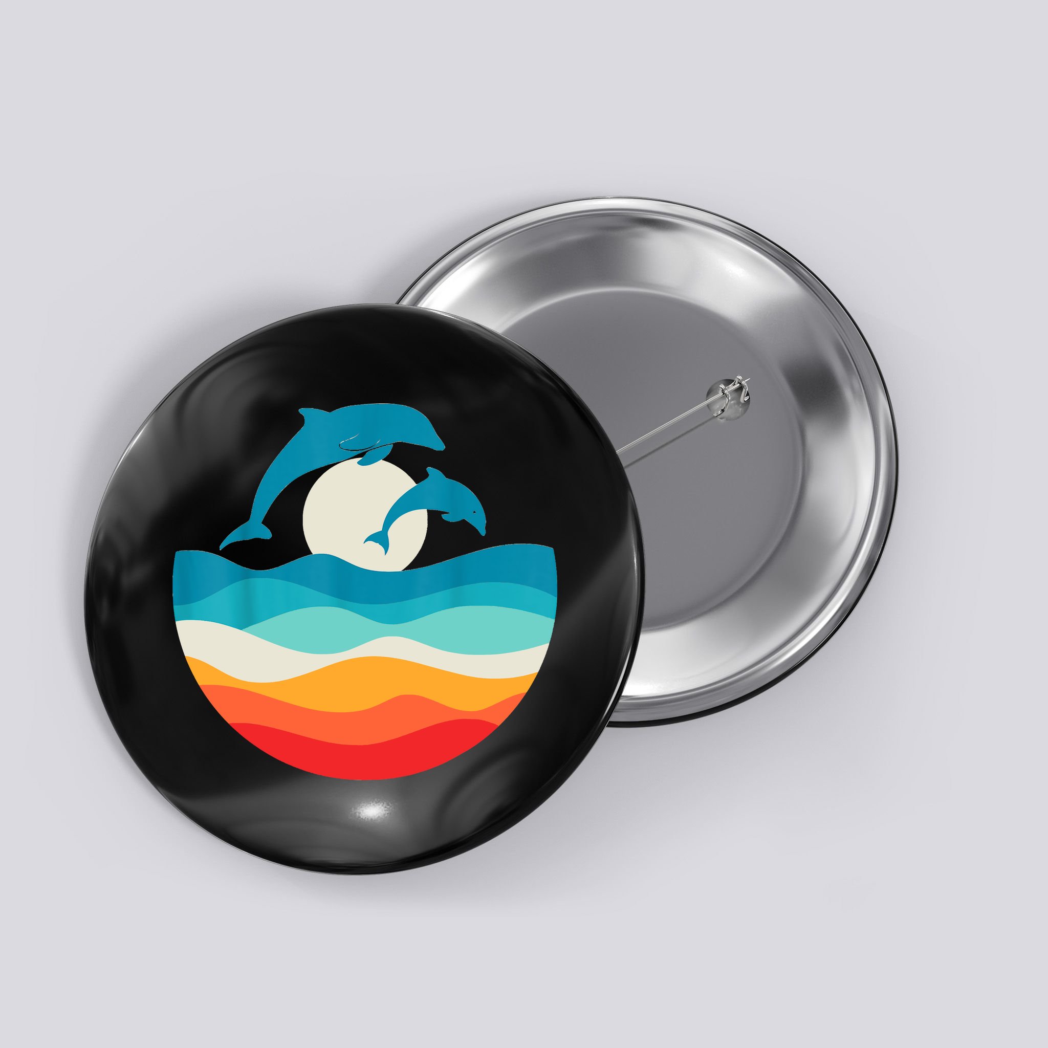 Vintage Retro Summer Time Beach Dolphin Button