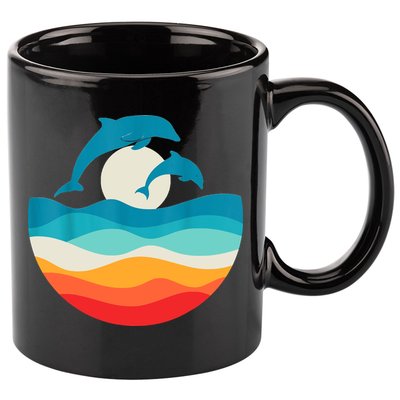 Vintage Retro Summer Time Beach Dolphin 11oz C Handle Ceramic Mug