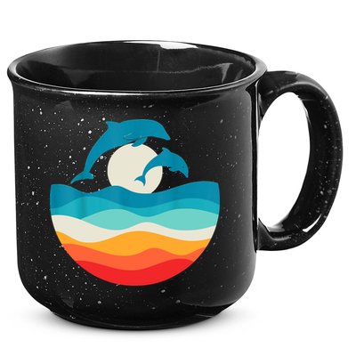 Vintage Retro Summer Time Beach Dolphin 15oz Campfire Ceramic Mug