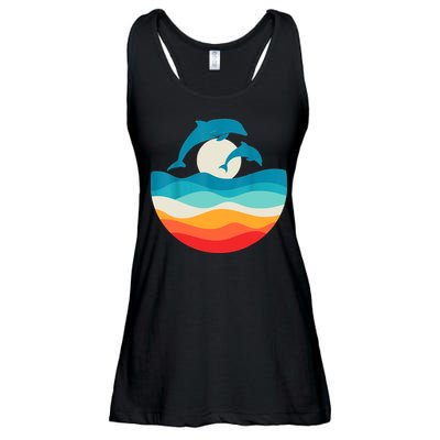 Vintage Retro Summer Time Beach Dolphin Ladies Essential Flowy Tank