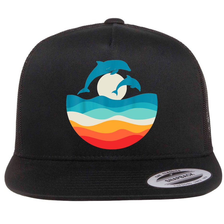Vintage Retro Summer Time Beach Dolphin Flat Bill Trucker Hat