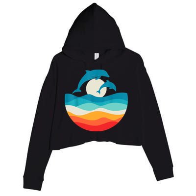 Vintage Retro Summer Time Beach Dolphin Crop Fleece Hoodie