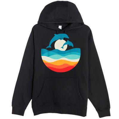 Vintage Retro Summer Time Beach Dolphin Premium Pullover Hoodie