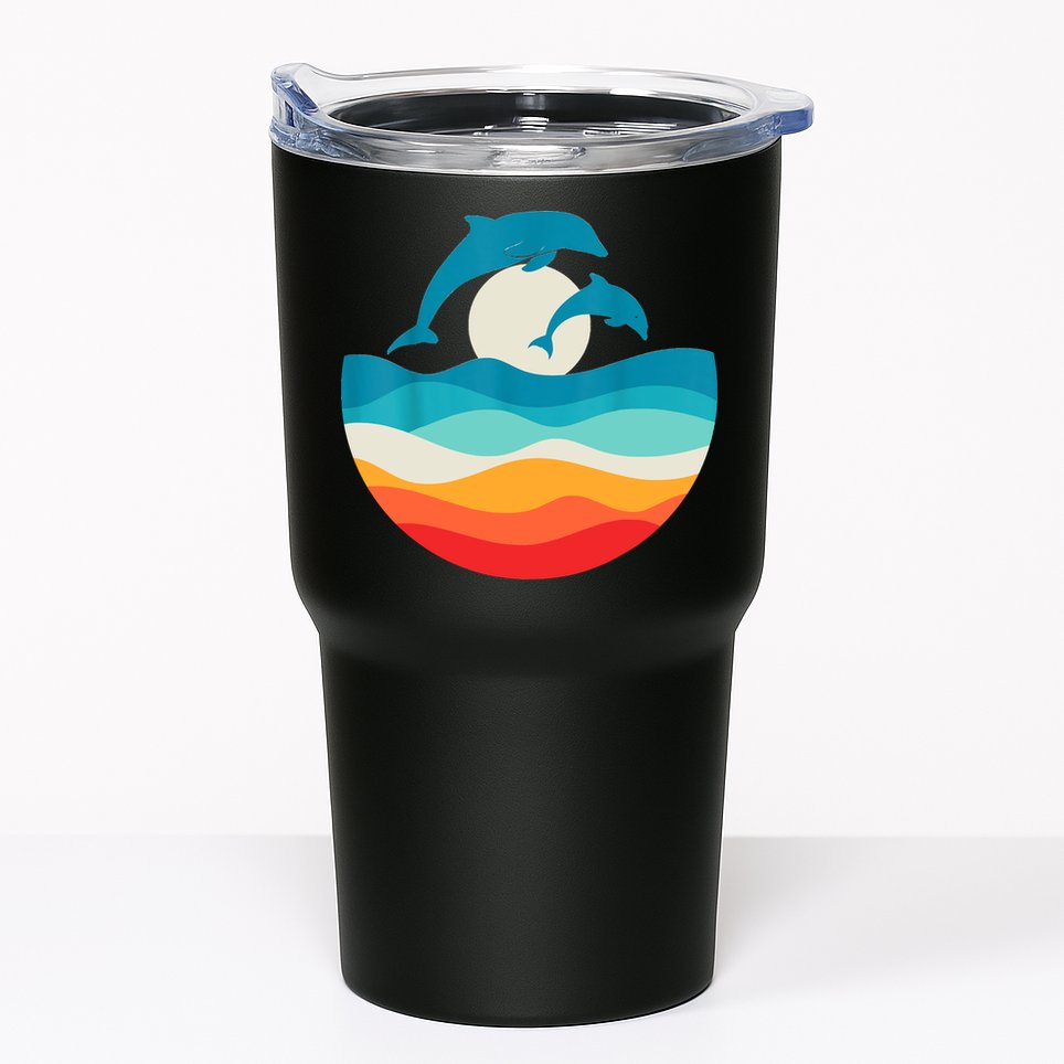 Vintage Retro Summer Time Beach Dolphin Tumbler