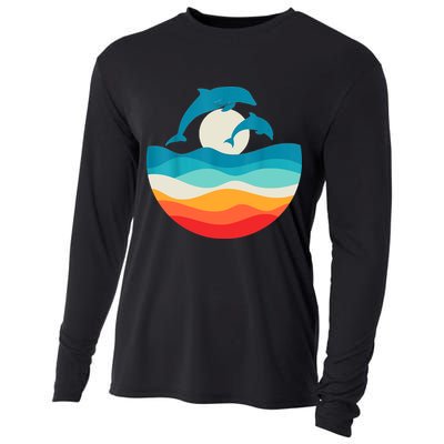 Vintage Retro Summer Time Beach Dolphin Cooling Performance Long Sleeve Crew