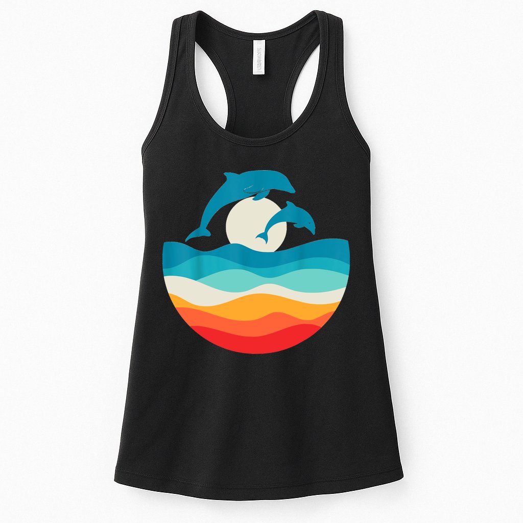 Vintage Retro Summer Time Beach Dolphin Womens Tank Top