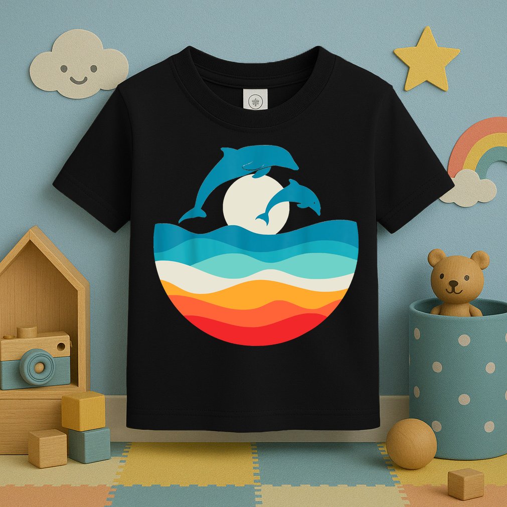 Vintage Retro Summer Time Beach Dolphin Toddler T-Shirt