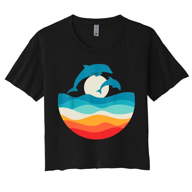 Vintage Retro Summer Time Beach Dolphin Crop Top