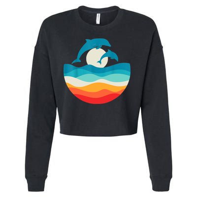 Vintage Retro Summer Time Beach Dolphin Cropped Pullover Crew