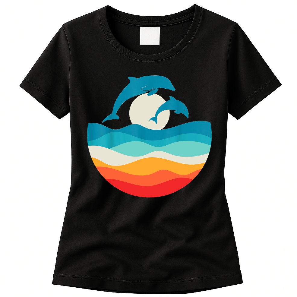 Vintage Retro Summer Time Beach Dolphin Womens T-Shirt