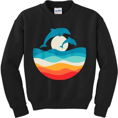 Vintage Retro Summer Time Beach Dolphin Kids Sweatshirt
