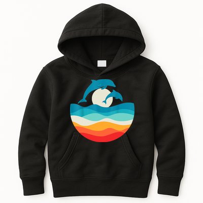 Vintage Retro Summer Time Beach Dolphin Kids Hoodie