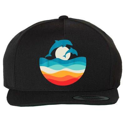 Vintage Retro Summer Time Beach Dolphin Wool Snapback Cap