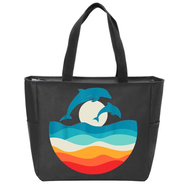 Vintage Retro Summer Time Beach Dolphin Zip Tote Bag