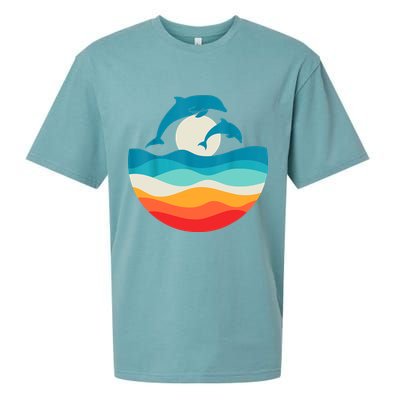 Vintage Retro Summer Time Beach Dolphin Sueded Cloud Jersey T-Shirt