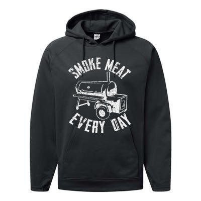 Vintage Retro Smoke Meat Everyday Funny BBQ Smoker Grilling Performance Fleece Hoodie