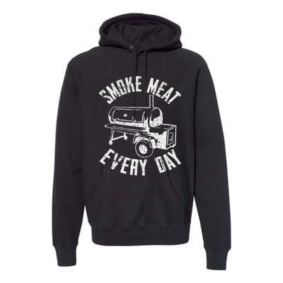 Vintage Retro Smoke Meat Everyday Funny BBQ Smoker Grilling Premium Hoodie