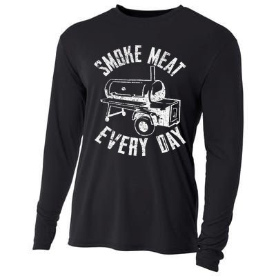 Vintage Retro Smoke Meat Everyday Funny BBQ Smoker Grilling Cooling Performance Long Sleeve Crew