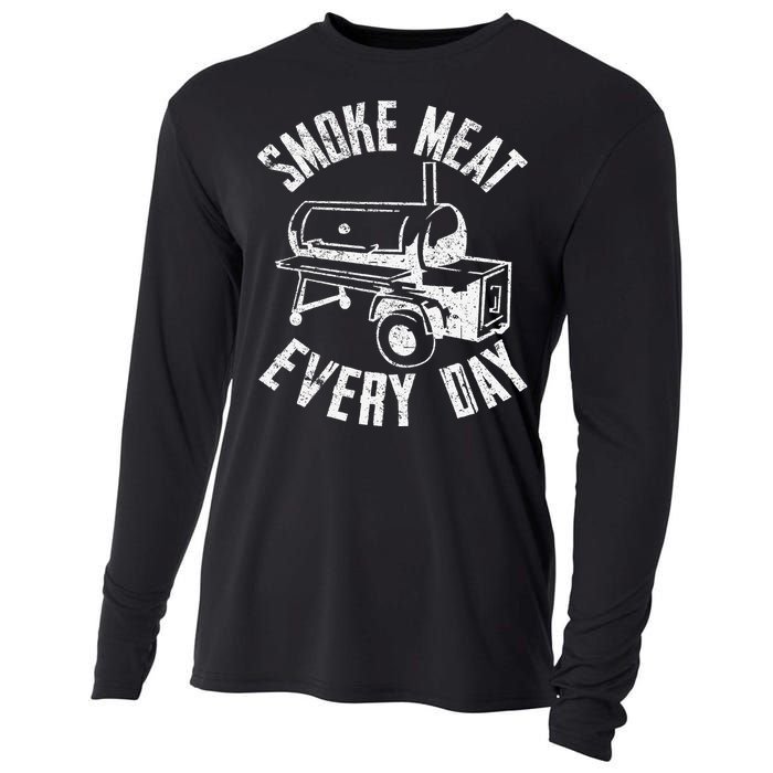 Vintage Retro Smoke Meat Everyday Funny BBQ Smoker Grilling Cooling Performance Long Sleeve Crew