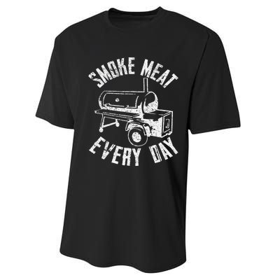 Vintage Retro Smoke Meat Everyday Funny BBQ Smoker Grilling Performance Sprint T-Shirt