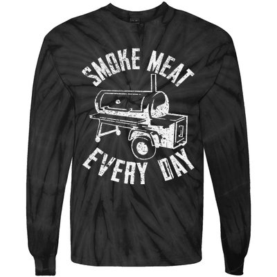 Vintage Retro Smoke Meat Everyday Funny BBQ Smoker Grilling Tie-Dye Long Sleeve Shirt