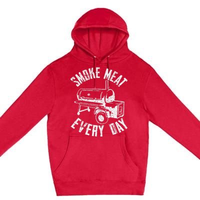 Vintage Retro Smoke Meat Everyday Funny BBQ Smoker Grilling Premium Pullover Hoodie