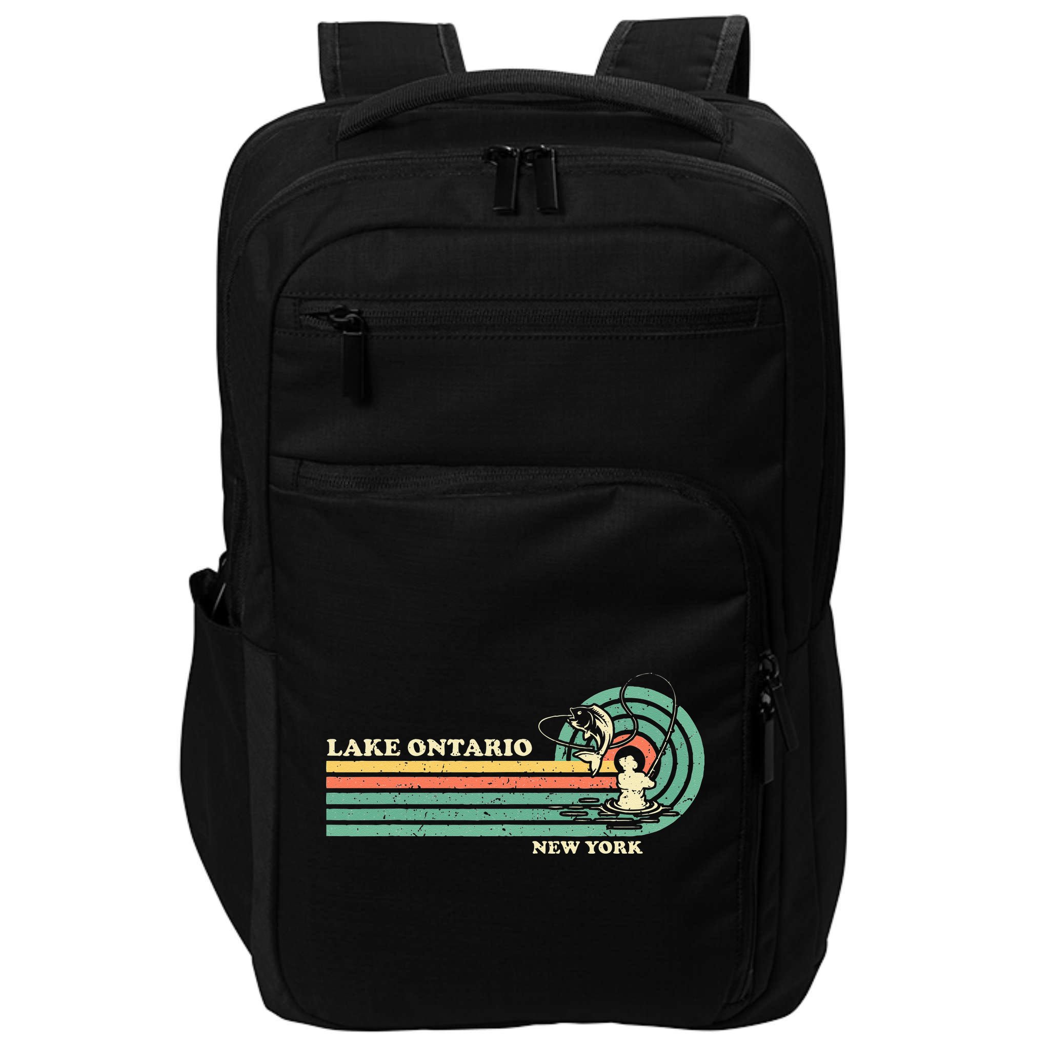 Vintage Retro Summer Fishing New York Ontario Lake Impact Tech Backpack