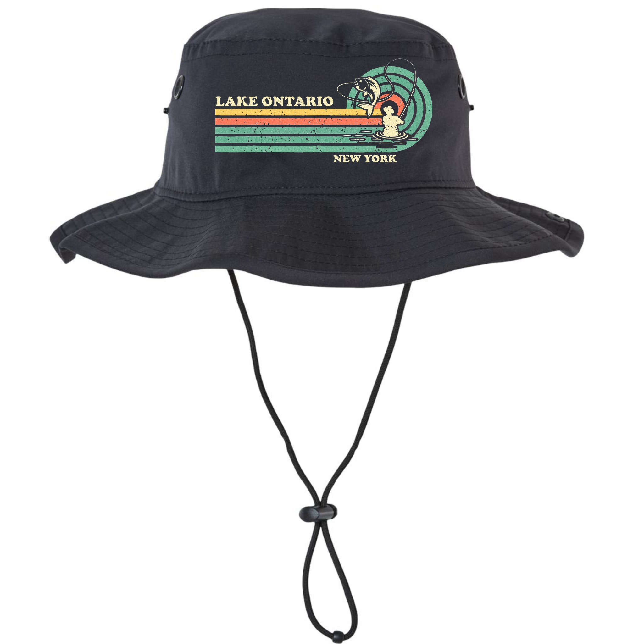 Vintage Retro Summer Fishing New York Ontario Lake Bucket Hat