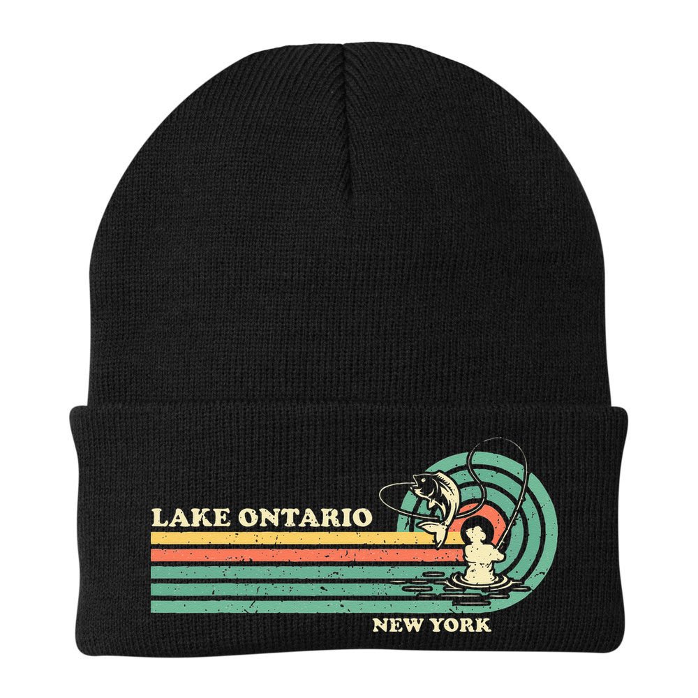 Vintage Retro Summer Fishing New York Ontario Lake Beanie