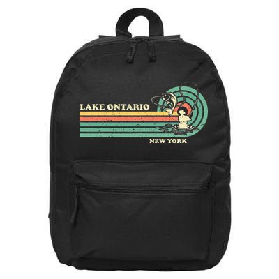 Vintage Retro Summer Fishing New York Ontario Lake 16 in Basic Backpack