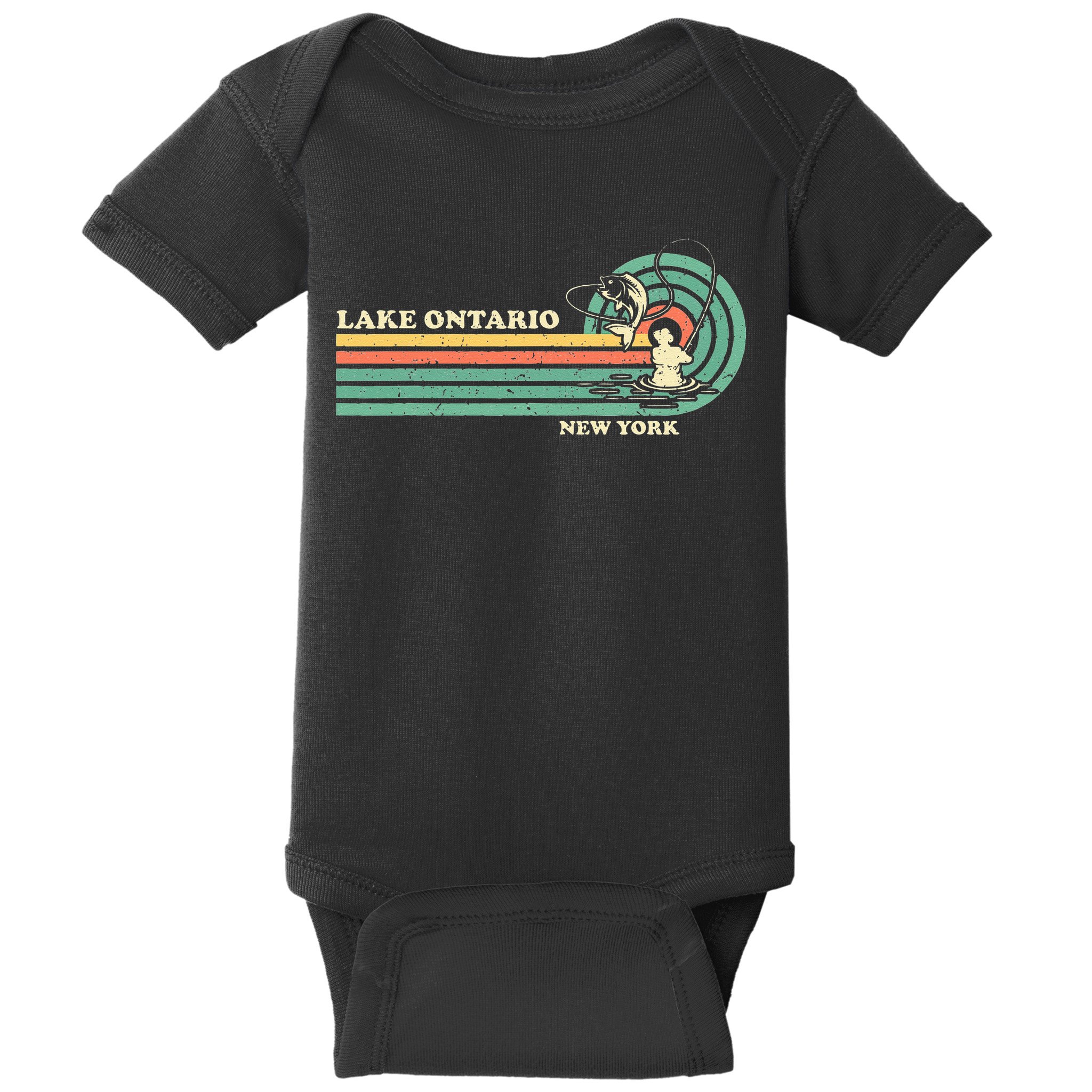 Vintage Retro Summer Fishing New York Ontario Lake Baby Bodysuit