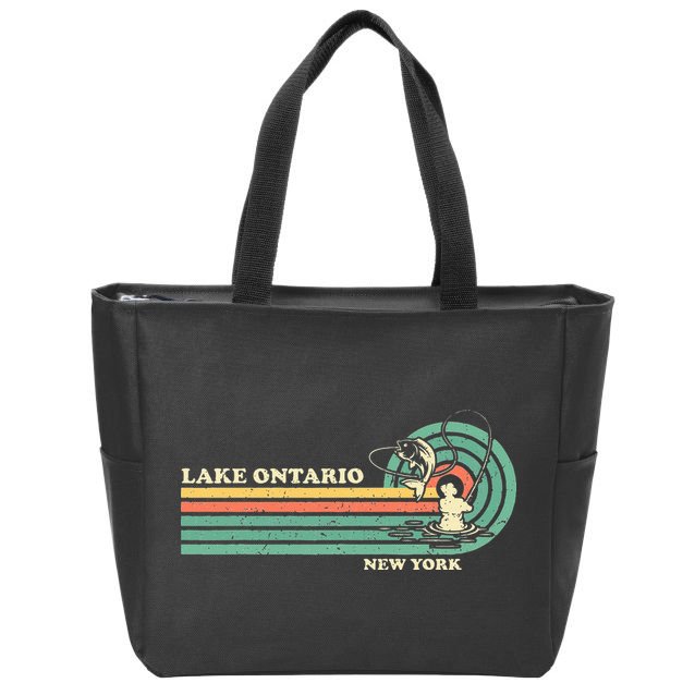 Vintage Retro Summer Fishing New York Ontario Lake Zip Tote Bag
