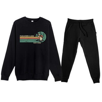 Vintage Retro Summer Fishing New York Paradox Lake Premium Crewneck Sweatsuit Set