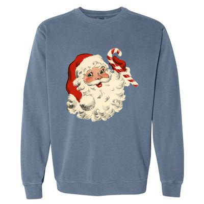 Vintage Retro Santa Claus Candy Cane Christmas Holiday Gift Garment-Dyed Sweatshirt