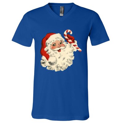 Vintage Retro Santa Claus Candy Cane Christmas Holiday Gift V-Neck T-Shirt