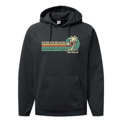 Vintage Retro Summer Vacation Mexico Cancun Beach Performance Fleece Hoodie