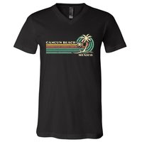 Vintage Retro Summer Vacation Mexico Cancun Beach V-Neck T-Shirt