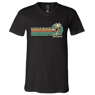 Vintage Retro Summer Vacation Mexico Cancun Beach V-Neck T-Shirt