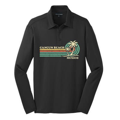 Vintage Retro Summer Vacation Mexico Cancun Beach Silk Touch Performance Long Sleeve Polo