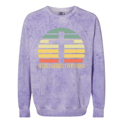 Vintage Retro Sunset Christian Jesus Changes Everything Colorblast Crewneck Sweatshirt