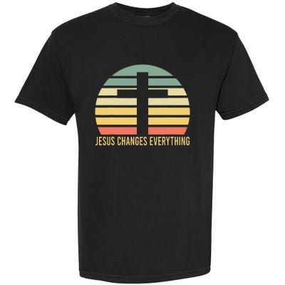 Vintage Retro Sunset Christian Jesus Changes Everything Garment-Dyed Heavyweight T-Shirt