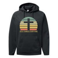 Vintage Retro Sunset Christian Jesus Changes Everything Performance Fleece Hoodie