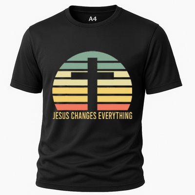 Vintage Retro Sunset Christian Jesus Changes Everything Cooling Performance Crew T-Shirt