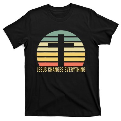 Vintage Retro Sunset Christian Jesus Changes Everything T-Shirt