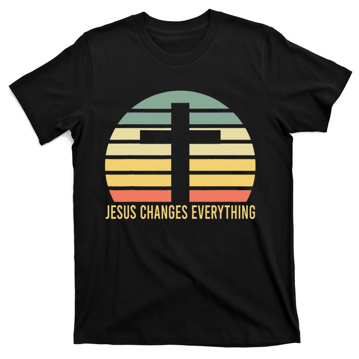 Vintage Retro Sunset Christian Jesus Changes Everything T-Shirt