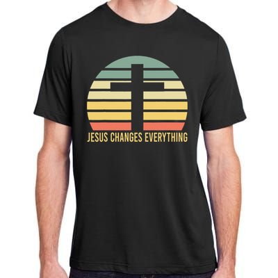 Vintage Retro Sunset Christian Jesus Changes Everything Adult ChromaSoft Performance T-Shirt