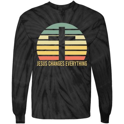 Vintage Retro Sunset Christian Jesus Changes Everything Tie-Dye Long Sleeve Shirt