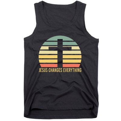 Vintage Retro Sunset Christian Jesus Changes Everything Tank Top