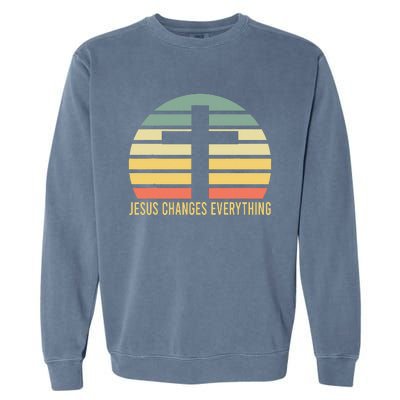 Vintage Retro Sunset Christian Jesus Changes Everything Garment-Dyed Sweatshirt